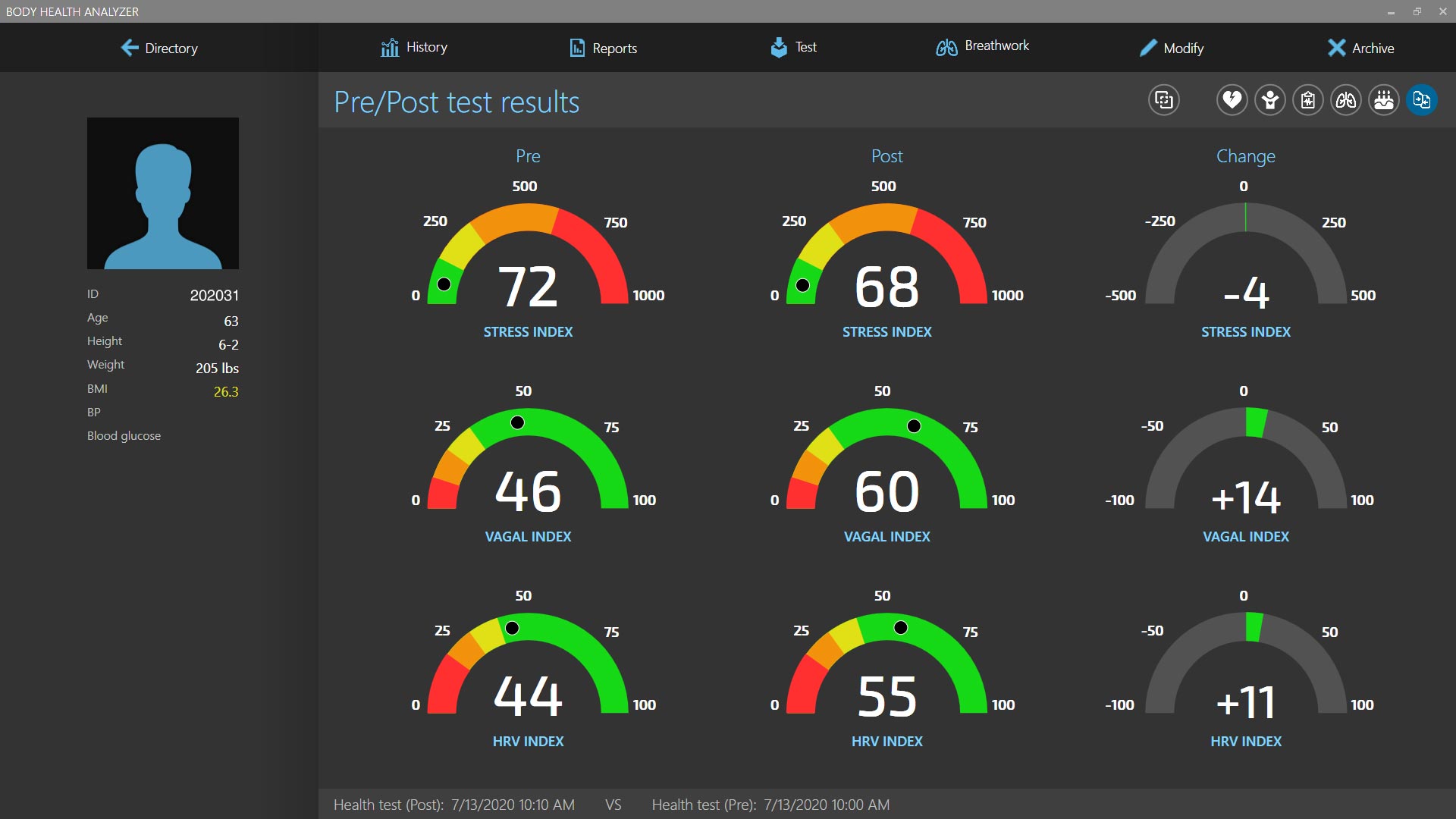 Body Health Analyzer Pre-Post Health Test Hill Climb Walking